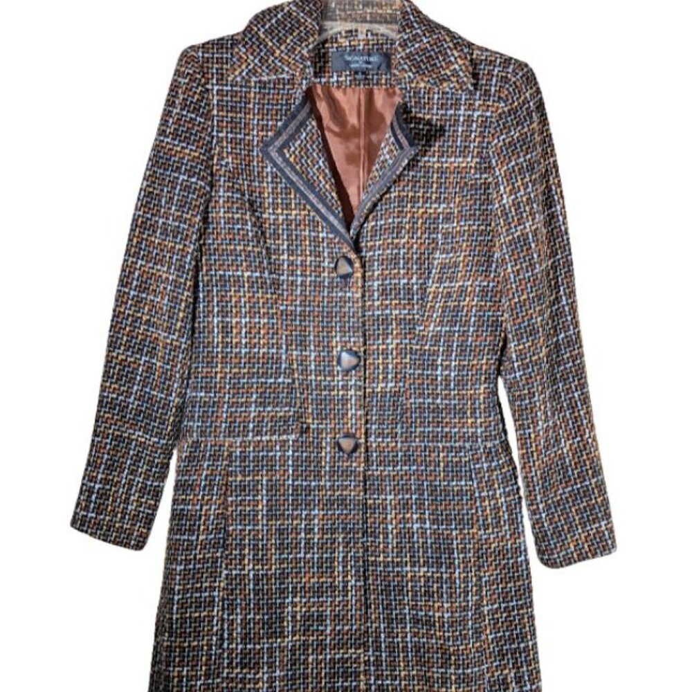 Vintage Y2K Larry Levine Suit Black Brown Knee-length Lined Tweed Jacket Size 4
